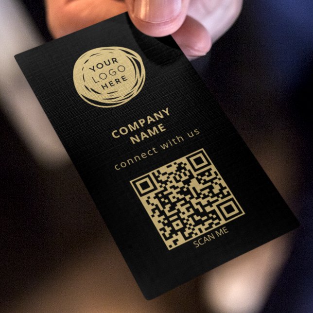 Carte De Visite Code QR Logo d'entreprise Noir Gras (Créateur téléchargé)