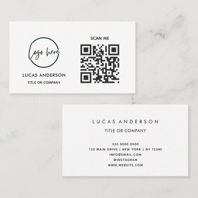 Carte De Visite Code QR Logo d'entreprise | Noir Moderne Professio (Devant / Derrière)
