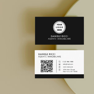Carte De Visite Code QR Logo d'entreprise   Noir Moderne Professio