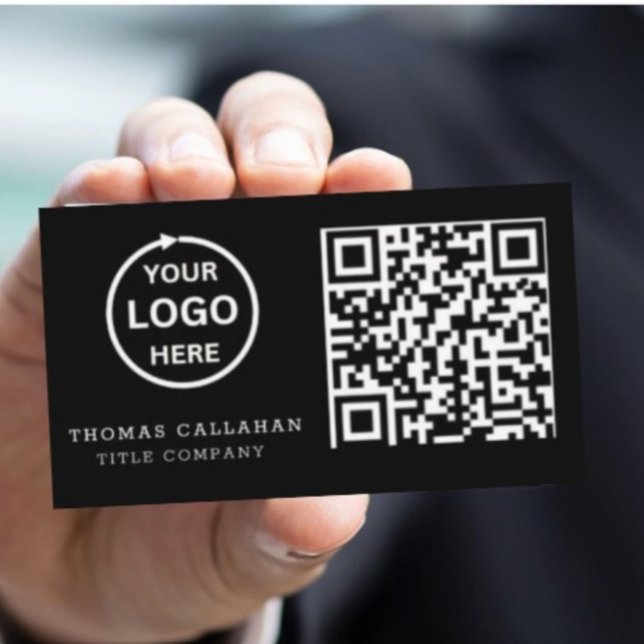 Carte De Visite Code QR Logo d'entreprise Noir Moderne Professionn (Créateur téléchargé)