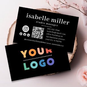 Carte De Visite Code QR Logo d'entreprise Noir Moderne Professionn