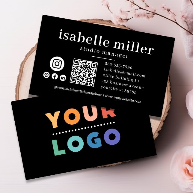 Carte De Visite Code QR Logo d'entreprise Noir Moderne Professionn (QR Code Business Logo Black Modern Professional Business Card)