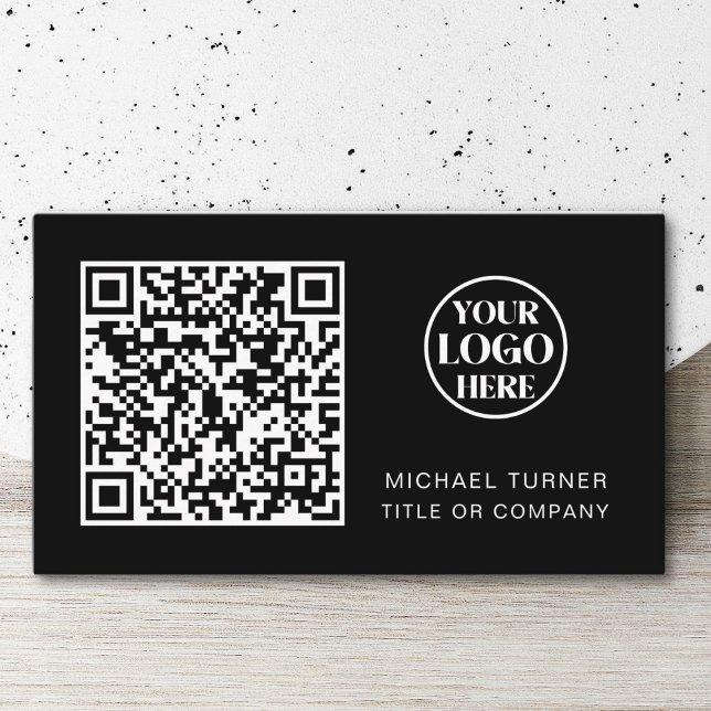 Carte De Visite Code QR Logo d'entreprise Noir Moderne Professionn (Créateur téléchargé)