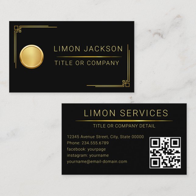 Carte De Visite Code QR Logo d'entreprise Noir Moderne Professionn (Devant / Derrière)