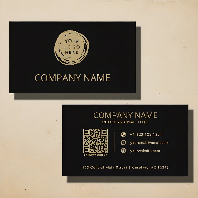 Carte De Visite Code QR Logo d'entreprise Noir Or (Créateur téléchargé)