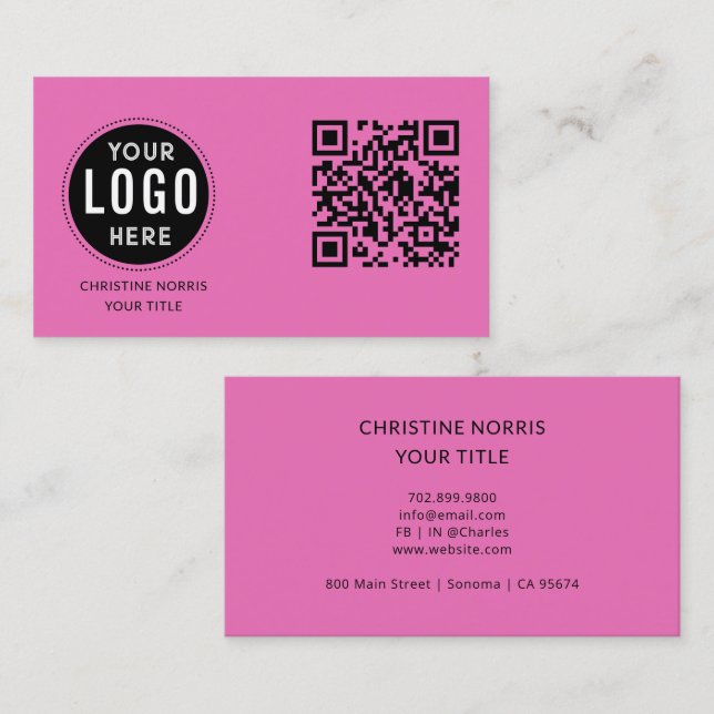 Carte De Visite Code QR Logo d'entreprise | Rose Chaud Moderne (Devant / Derrière)