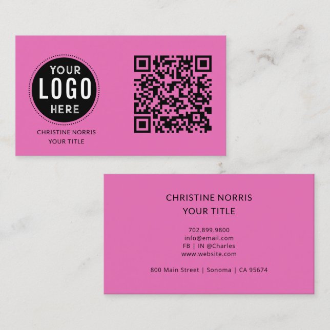 Carte De Visite Code QR Logo d'entreprise | Rose Chaud Moderne (Devant / Derrière)