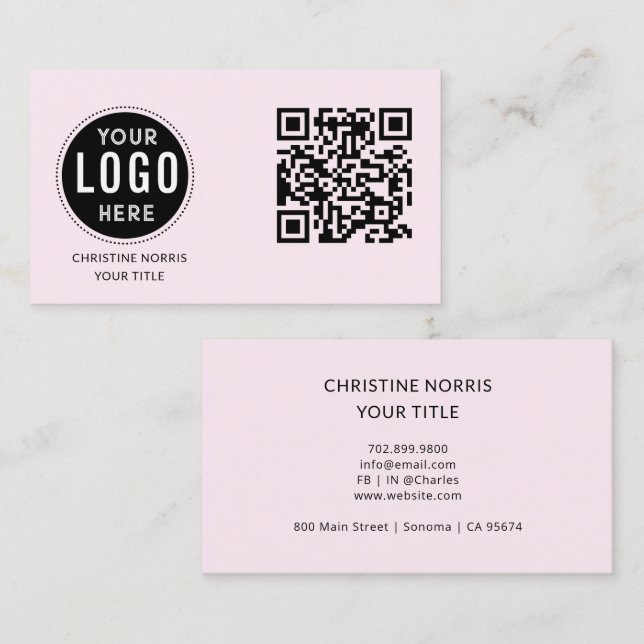 Carte De Visite Code QR Logo d'entreprise | Rose Moderne (Devant / Derrière)