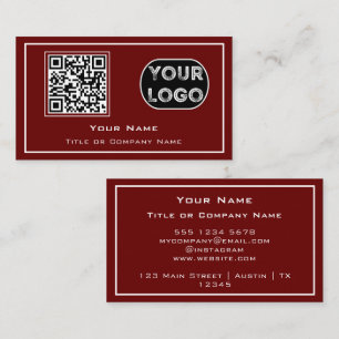 Carte De Visite Code QR Logo d'entreprise Rouge Minimaliste