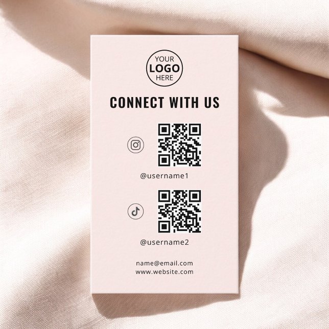 Carte De Visite Code QR Logo des médias sociaux rose pâle (Créateur téléchargé)