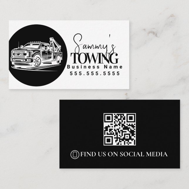 Carte De Visite Code QR Logo des services de remorquage (Devant / Derrière)