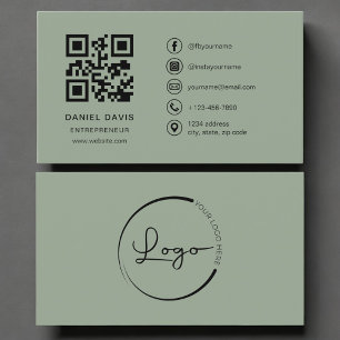 Carte De Visite Code QR Logo Entrepreneur Vert Sage 