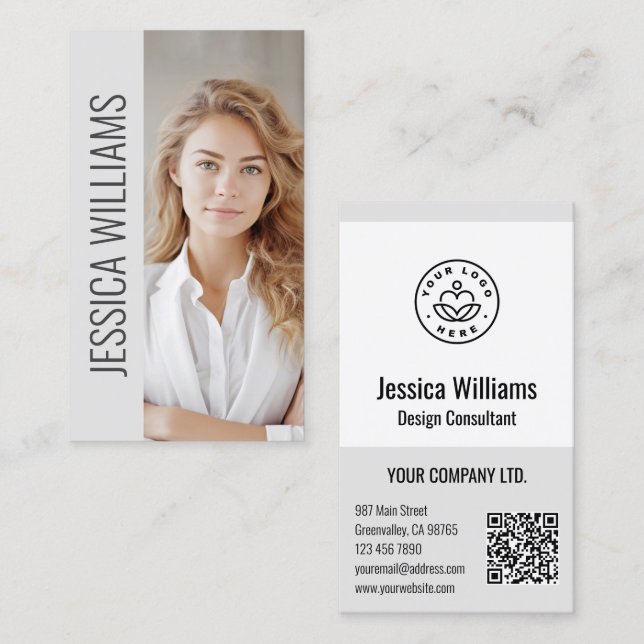 Carte De Visite Code QR Logo Entreprise Moderne Professionnel Gris (Devant / Derrière)