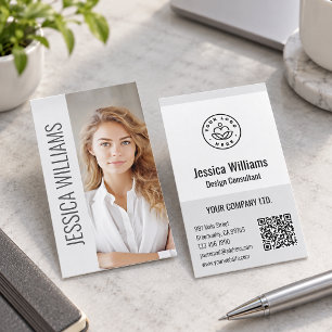 Carte De Visite Code QR Logo Entreprise Moderne Professionnel Gris