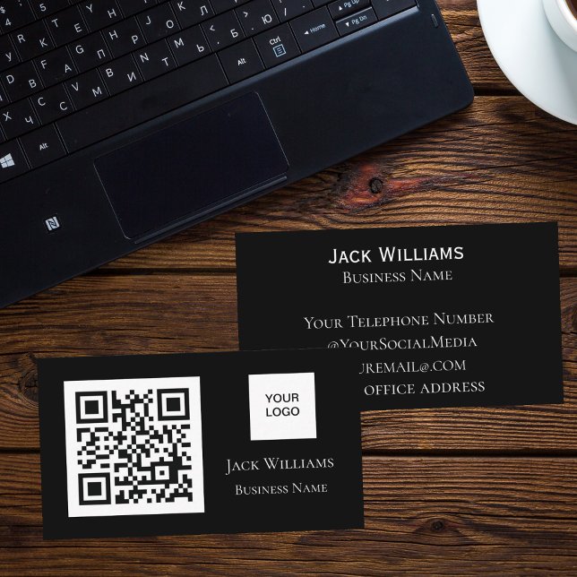 Carte De Visite Code QR Logo Entreprise Noir Professionnel Moderne (Créateur téléchargé)