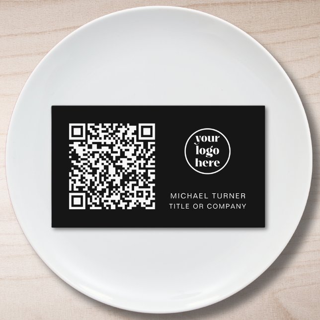Carte De Visite Code QR Logo Entreprise Professionnel Moderne Noir (Créateur téléchargé)