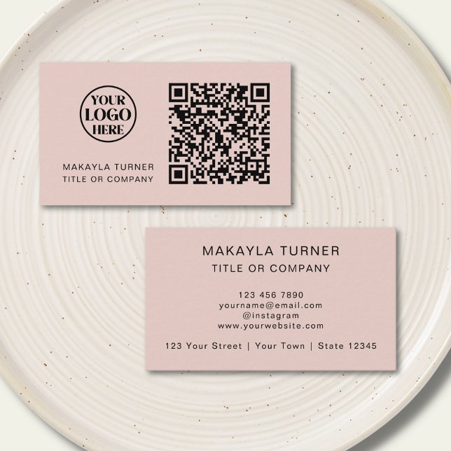 Carte De Visite Code QR Logo Entreprise Rose Pâle Professionnel (Créateur téléchargé)