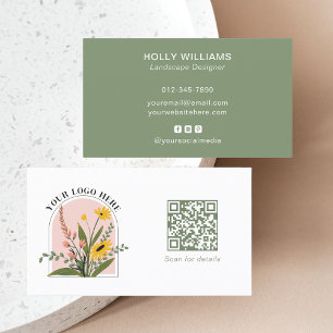 Carte De Visite Code QR Logo Entreprise Vert Moderne