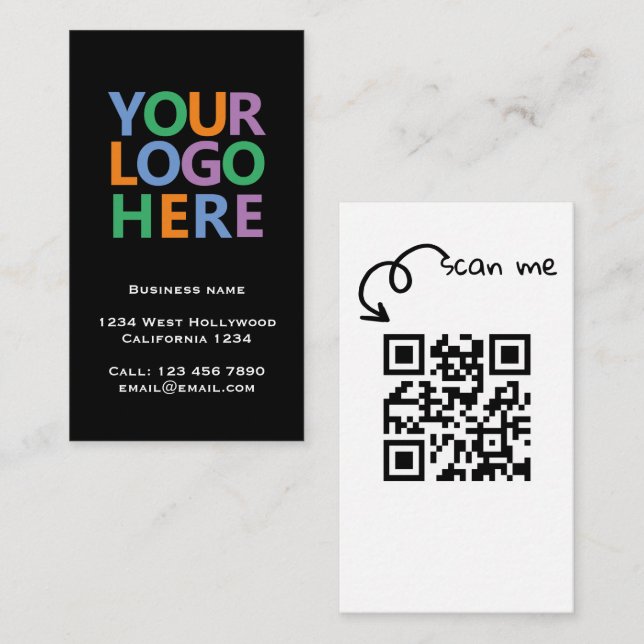 Carte De Visite Code QR Logo et Texte Personnalisé (Devant / Derrière)