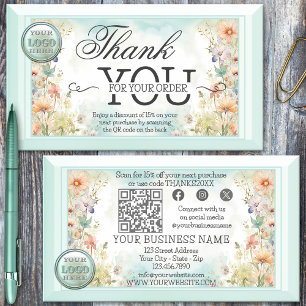 Carte De Visite Code QR Logo Floral Boho Merci pour votre commande