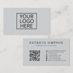 Carte De Visite Code QR Logo Gris Clair Minimaliste Professionnel