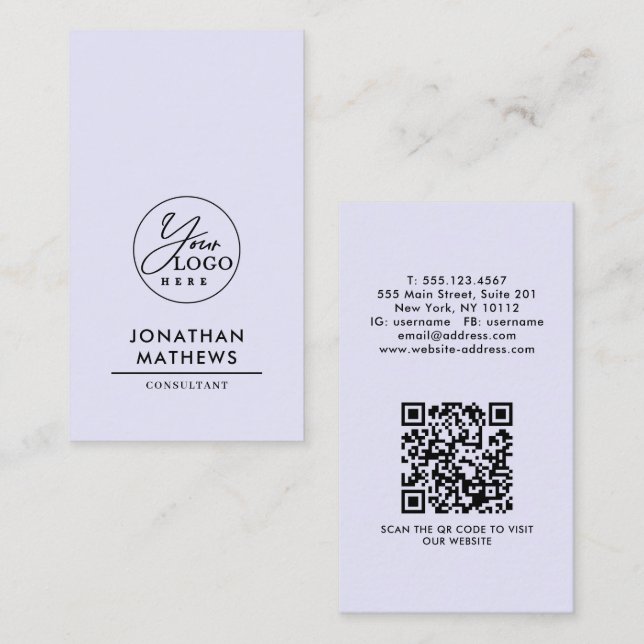 Carte De Visite Code QR Logo Lavande Générique Professionnel (Devant / Derrière)