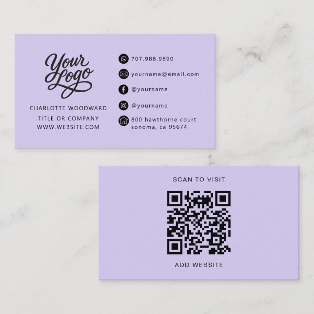 Carte De Visite Code QR Logo Lavande Professionnel (Devant / Derrière)