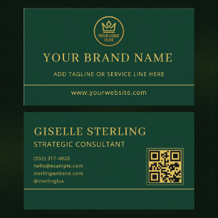 Carte De Visite Code QR Logo Luxe Vert Or