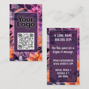 Carte De Visite Code QR Logo Lys Orange Rose Violet