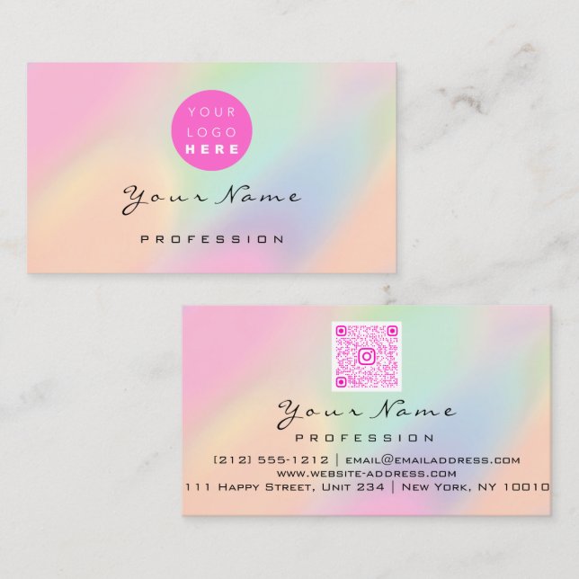 Carte De Visite Code QR Logo Maquillage Artiste Coiffure Nails Pas (Devant / Derrière)