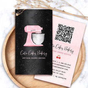 Carte De Visite Code QR Logo Mélangeur de Cuisine Rose Rouge Foncé
