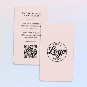 Carte De Visite Code QR Logo Minimaliste Simple Rose Pâle 