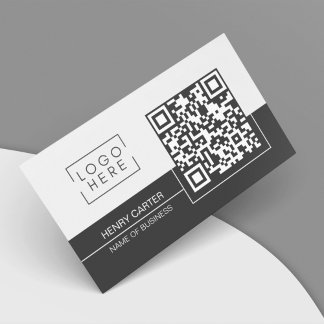 Carte De Visite Code QR Logo moderne Charcoal Black Soft Grey