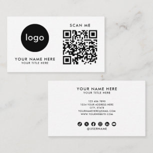 Carte de visite Code QR Logo Moderne Design Blanc