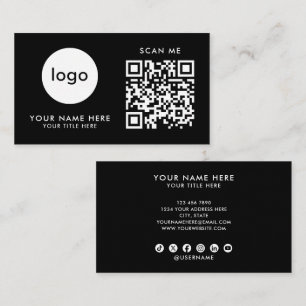 Carte de visite Code QR Logo Noir Moderne Design