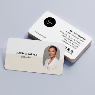 Carte De Visite CODE QR Logo OVAL Photo CRÈME IVORY Professionnell