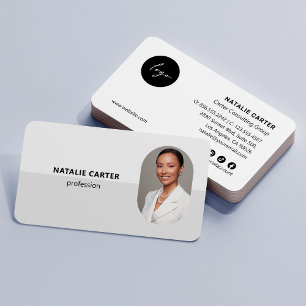 Carte De Visite CODE QR Logo OVAL Photo Professional LIGHT GRAY