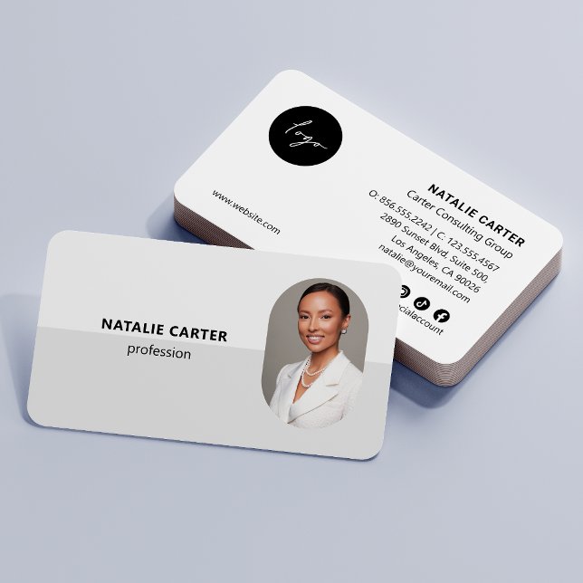 Carte De Visite CODE QR Logo OVAL Photo Professional LIGHT GRAY (Créateur téléchargé)