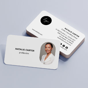 Carte De Visite CODE QR Logo OVAL Photo Professional PLAIN WHITE