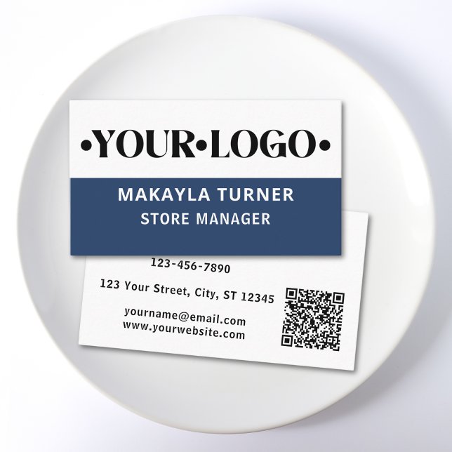 Carte De Visite Code QR Logo Personnalisé Bleu (Créateur téléchargé)