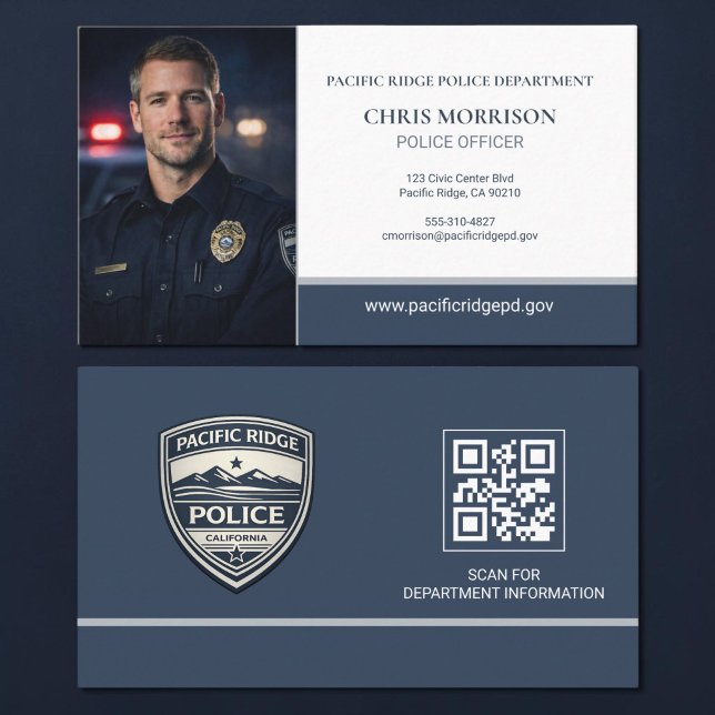 Carte De Visite Code QR Logo Photo Agent de Police (Créateur téléchargé)