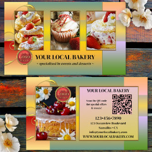 Carte De Visite Code QR Logo Photo de Dessert de Boulangerie Sucré