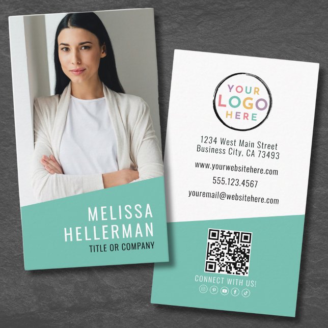 Carte De Visite Code QR Logo Photo Moderne Professionnel Vertical (Photo Logo QR Code Modern Professional Vertical Business Card)