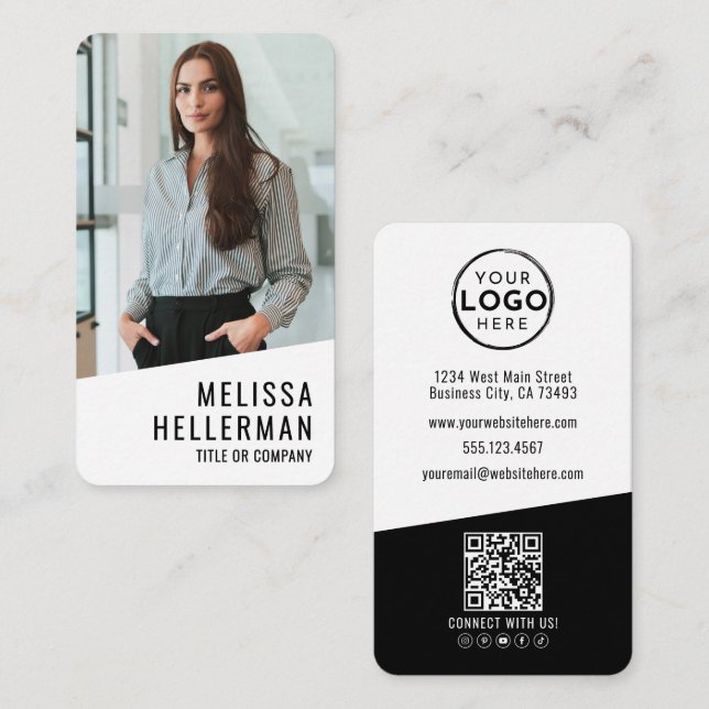 Carte De Visite Code QR Logo Photo Professionnel Vertical (Devant / Derrière)