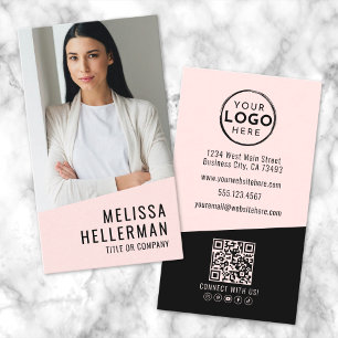 Carte De Visite Code QR Logo Photo Professionnel Vertical Rose