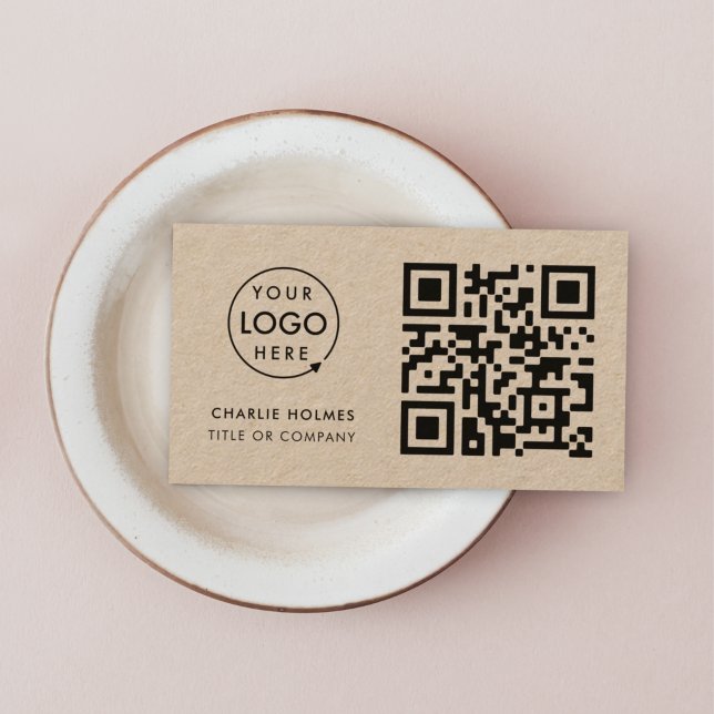 Carte De Visite Code QR logo professionnel|Rustique Kraft  (Rustic kraft QR code business card by Guava, perfect for small businesses & creative entrepreneurs)