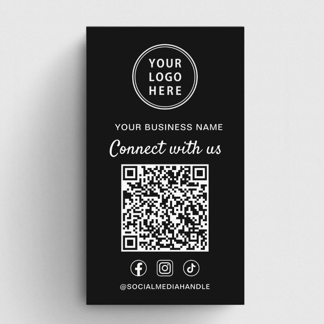 Carte De Visite Code QR Logo Réseau Social Connectez-vous avec Nou (Logo QR Code Social Media Connect With Us Business Card)
