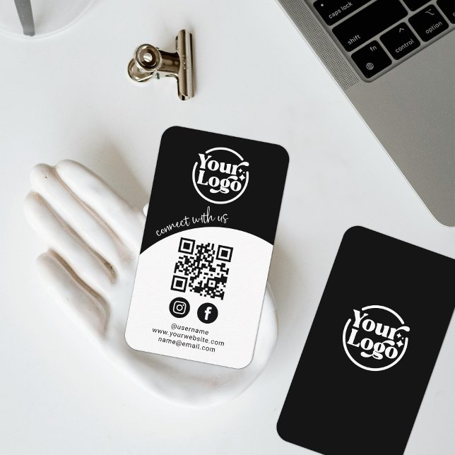 Carte De Visite Code QR Logo Réseau Social Noir Connectez-Vous À N (Créateur téléchargé)