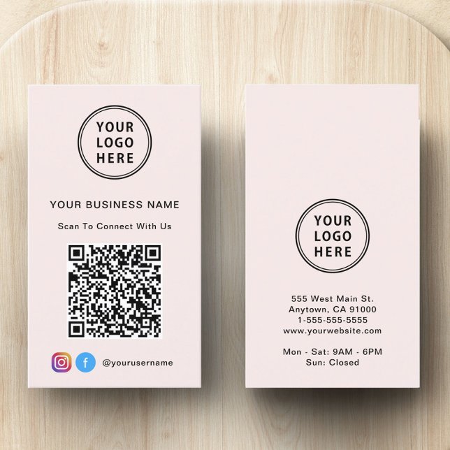 Carte De Visite Code QR Logo Réseau Social Rose (Logo Social Media QR Code Pink Business Card)