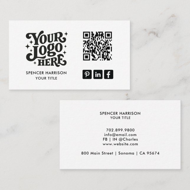 Carte De Visite Code QR Logo Rétro  (Devant / Derrière)